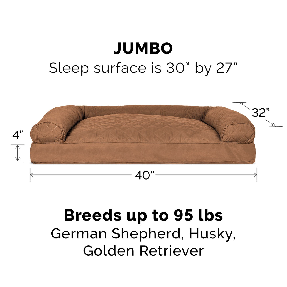 Luxurious Jumbo Quilted Sofa Pet Bed for Dogs & Cats - Cozy Toasted Brown Comfort
