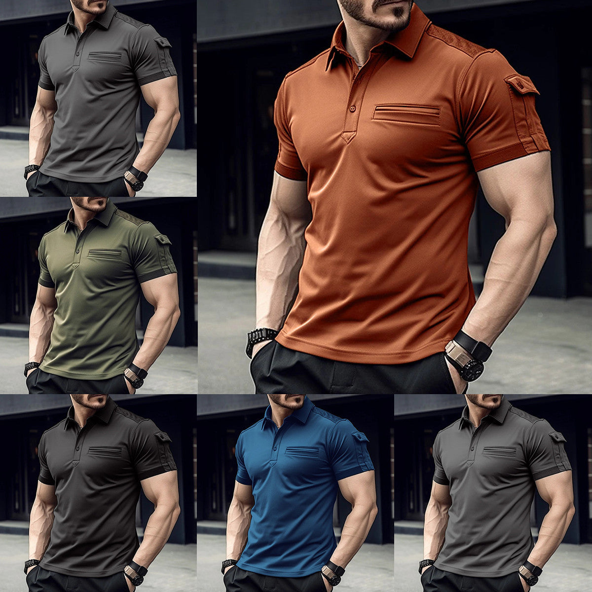 Polo pocket men's muscle sports polo shirt