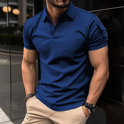 Polo shirt with collar buttons arm pockets sports polo shirt