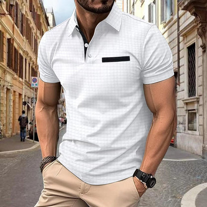POLO shirt button jacquard checkered men's sports polo shirt