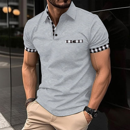 Checkered polo shirt pocket men's sports polo shirt