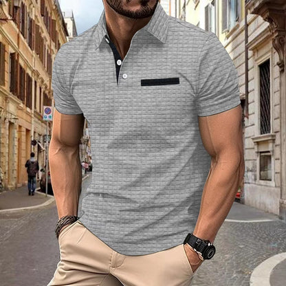 POLO shirt button jacquard checkered men's sports polo shirt