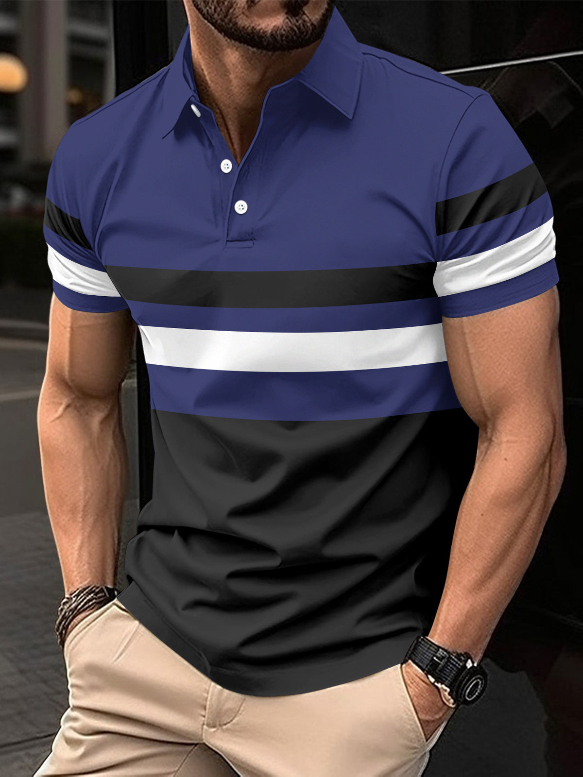 Polo striped men's sports polo shirt top