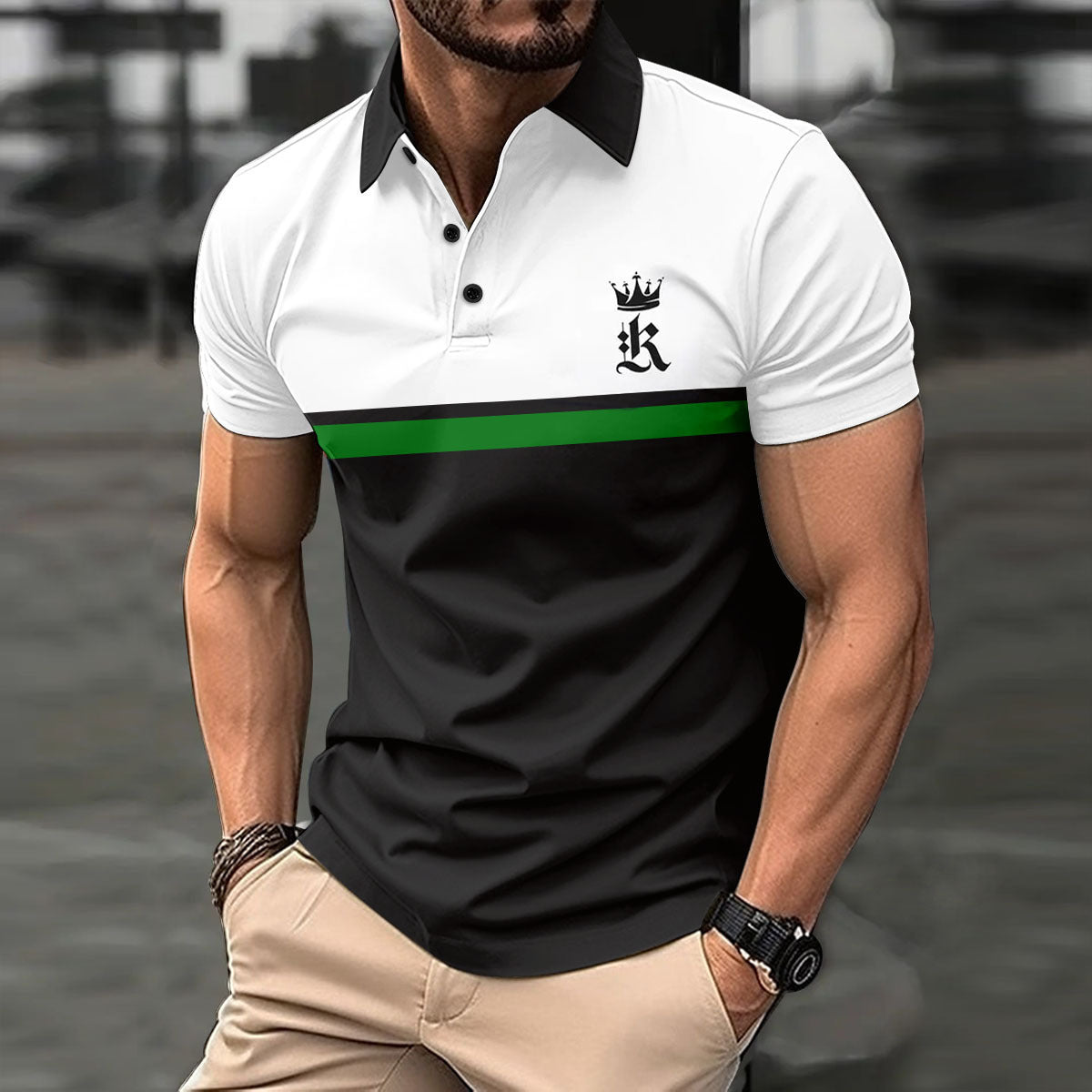 Printed button polo shirt sports polo shirt