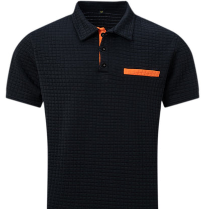 POLO shirt button jacquard checkered men's sports polo shirt