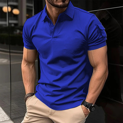 Polo shirt with collar buttons arm pockets sports polo shirt
