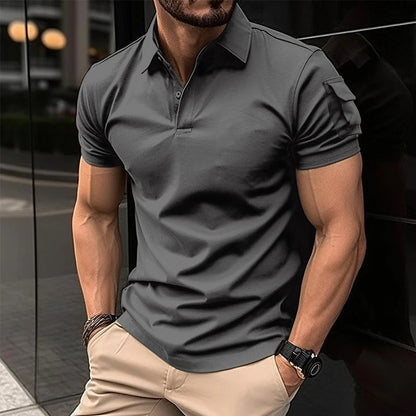 Polo shirt with collar buttons arm pockets sports polo shirt