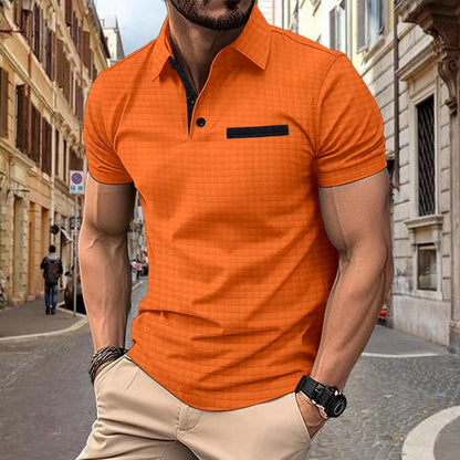 POLO shirt button jacquard checkered men's sports polo shirt