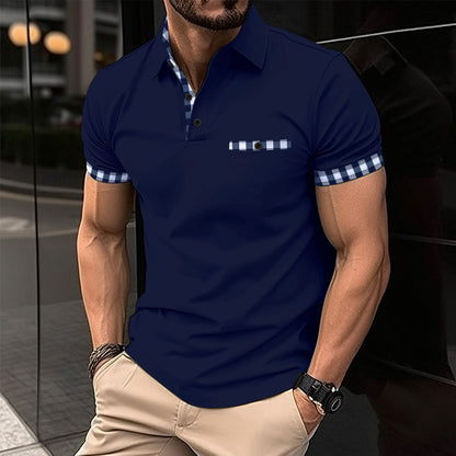 Checkered polo shirt pocket men's sports polo shirt