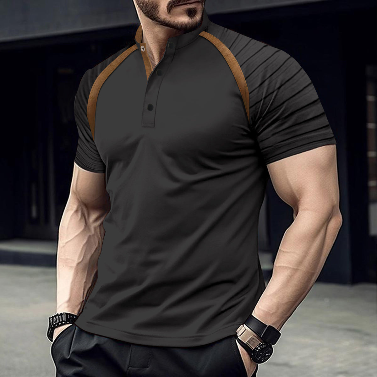 Polo shirt with striped arms for men's sports polo shirt