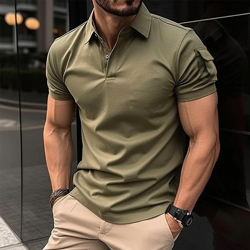 Polo shirt with collar buttons arm pockets sports polo shirt