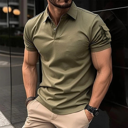 Polo shirt with collar buttons arm pockets sports polo shirt