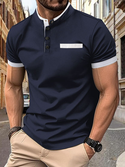 POLO Men's Checkered Stand Collar Polo Shirt
