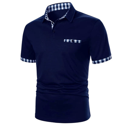 Checkered polo shirt pocket men's sports polo shirt