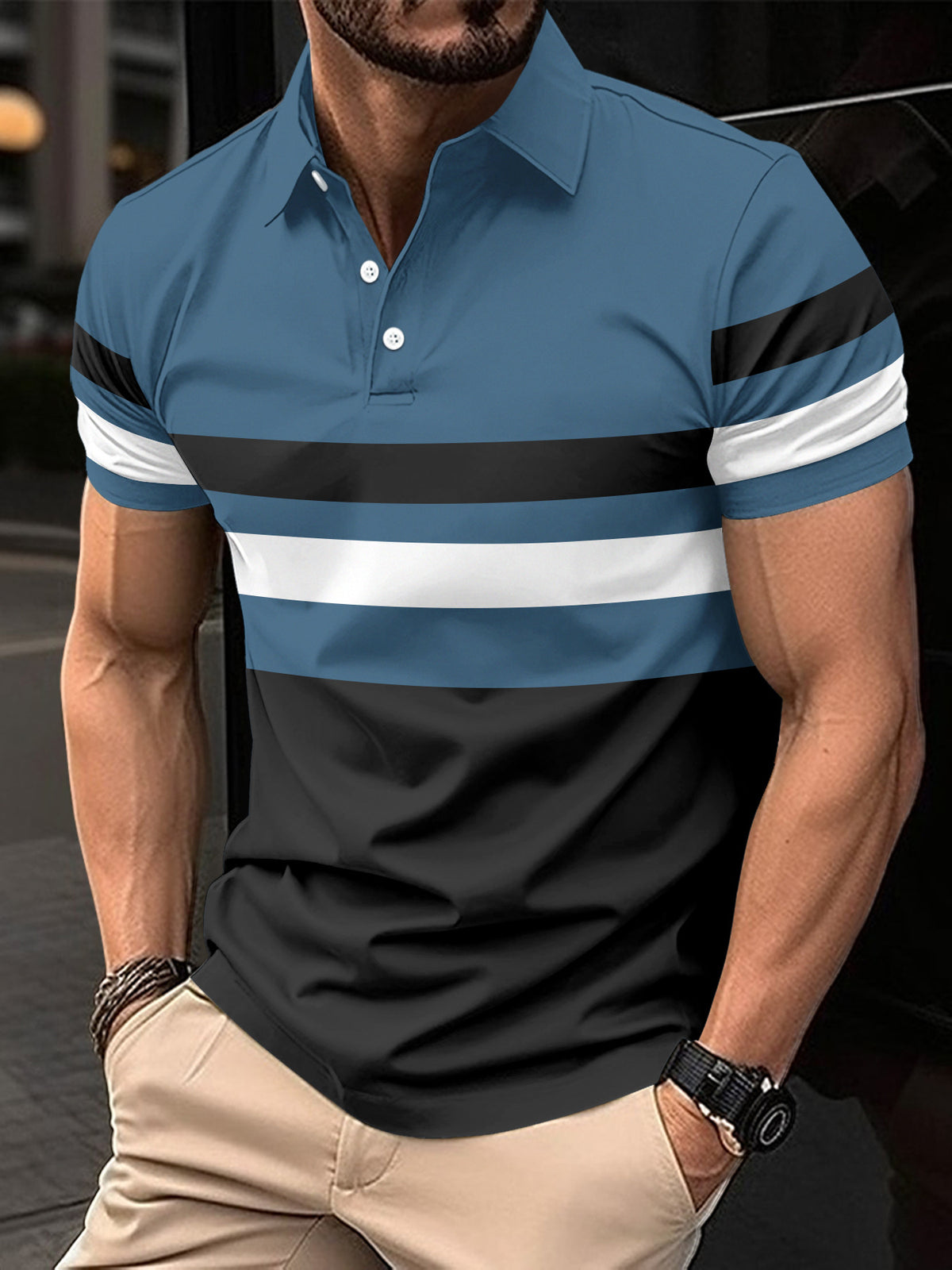 Polo striped men's sports polo shirt top