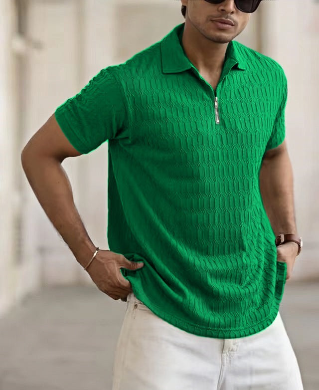 Polo Zipper Men's Jacquard Sports Polo Shirt
