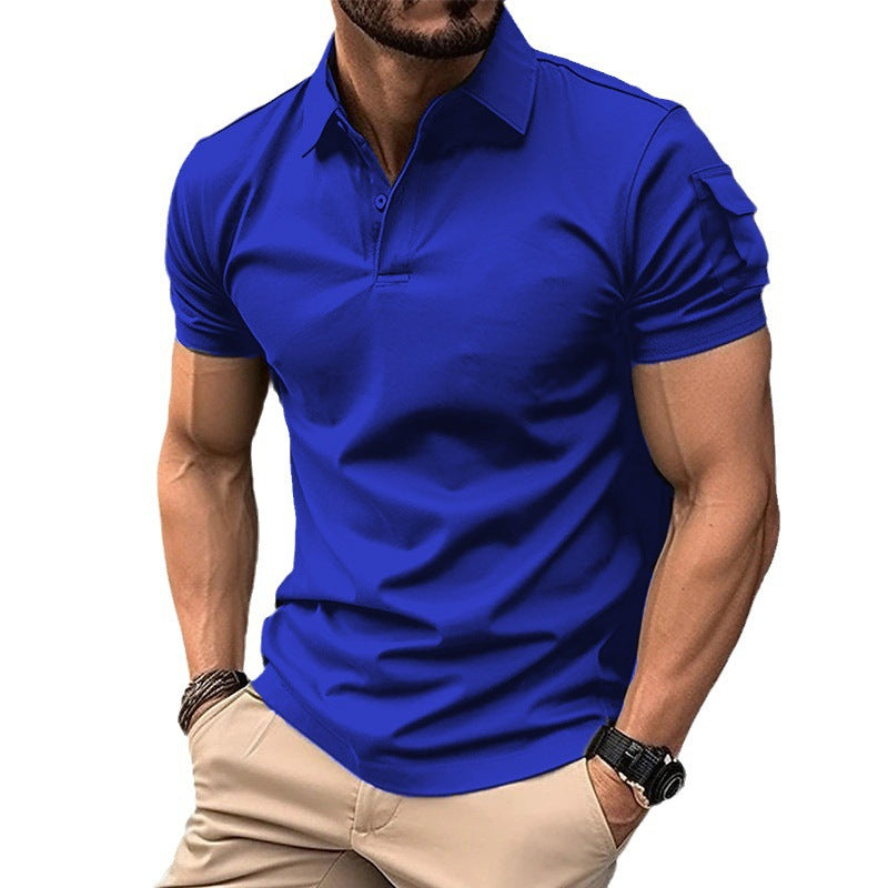 Polo shirt with collar buttons arm pockets sports polo shirt