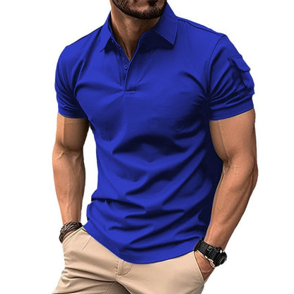 Polo shirt with collar buttons arm pockets sports polo shirt