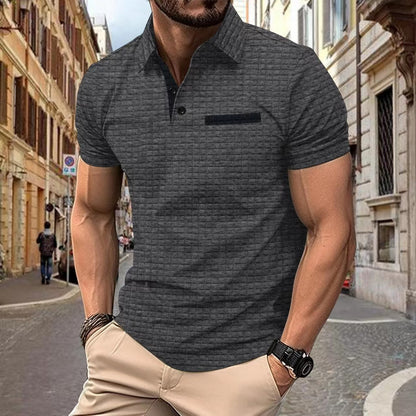 POLO shirt button jacquard checkered men's sports polo shirt