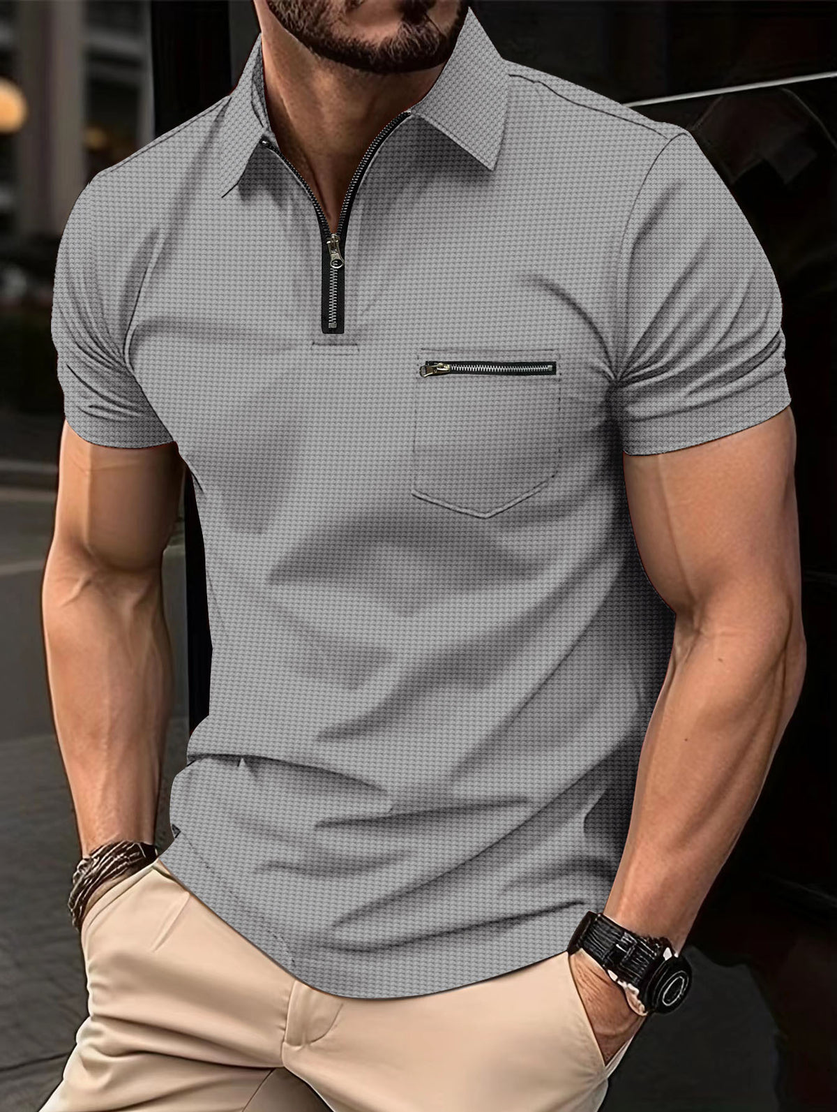 Waffle Men's Polo Pocket Puller Collar Polo Shirt