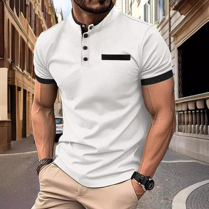 POLO Men's Checkered Stand Collar Polo Shirt