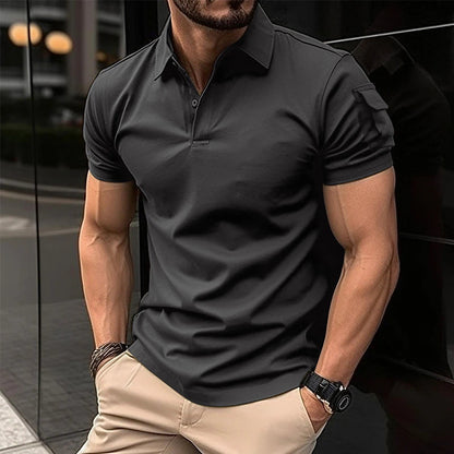 Polo shirt with collar buttons arm pockets sports polo shirt