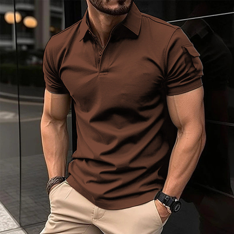 Polo shirt with collar buttons arm pockets sports polo shirt