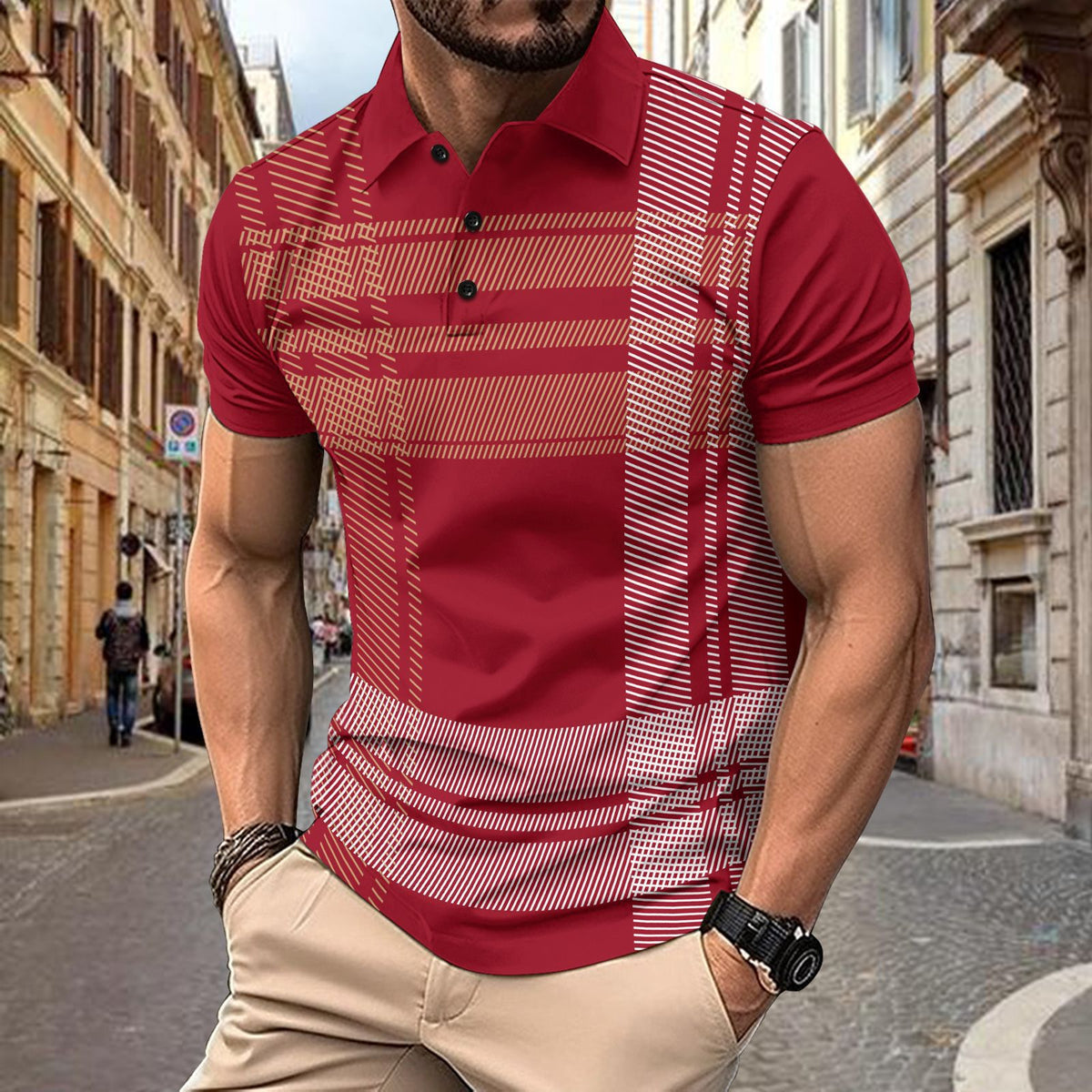 POLO printed striped men's sports polo shirt