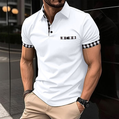Checkered polo shirt pocket men's sports polo shirt