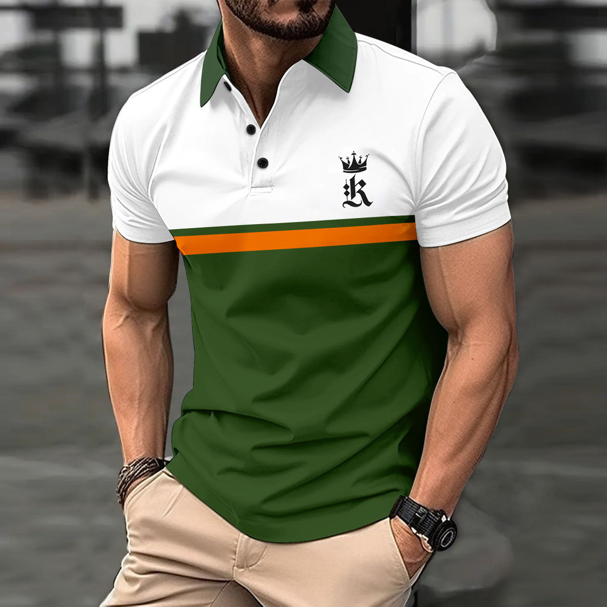Printed button polo shirt sports polo shirt