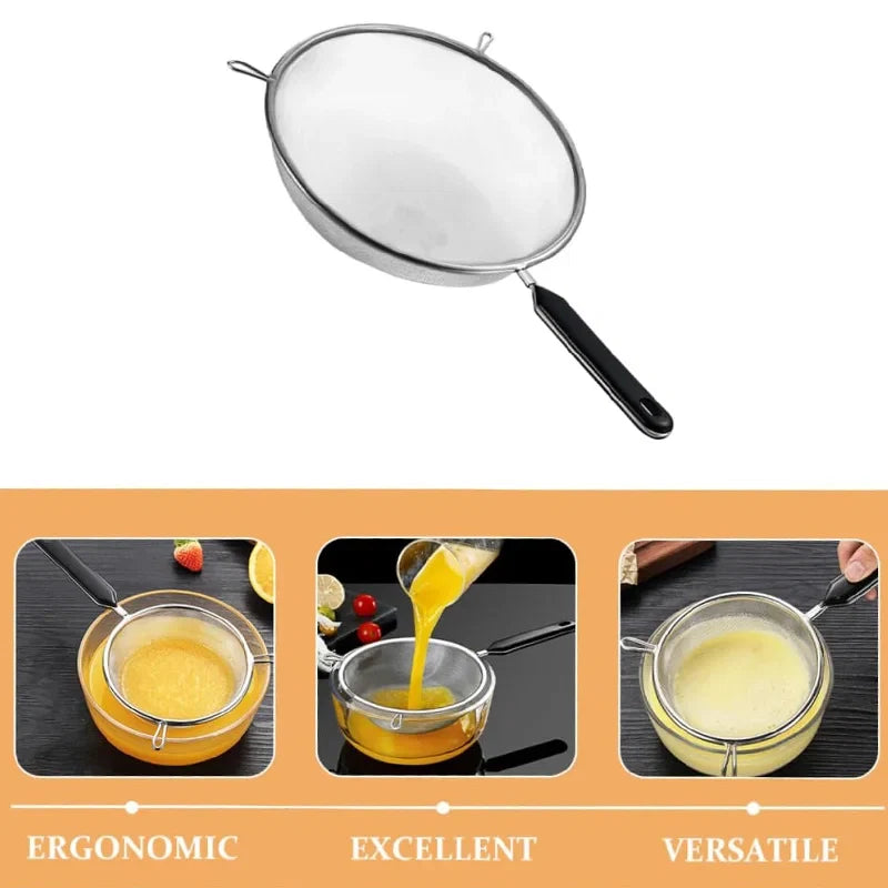 Upgrade Your Holiday Cooking with Our 12-Inch Ergonomic Kitchen Strainer - Non-Slip Handle & Sturdy Fine Mesh for Perfect Draining and Rinsing