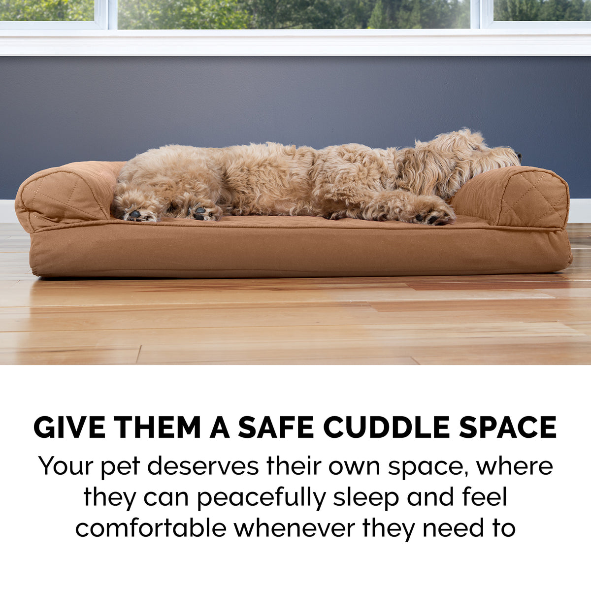 Luxurious Jumbo Quilted Sofa Pet Bed for Dogs & Cats - Cozy Toasted Brown Comfort